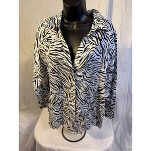Linen Animal Print Zebra Stripes Cynthia Rowley Women's Plus 1X New Buttons